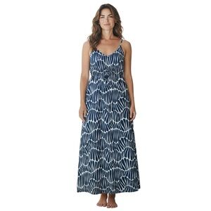 Tommy Bahama Dress Women’s Sz XS Blue Navy Rhythmic Wave Sleeve Maxi Tie Waist